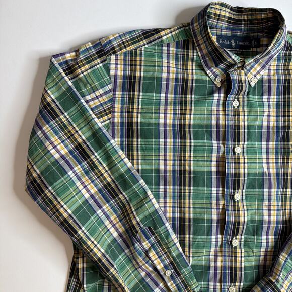 Ralph Lauren Mens Large Cotton Classic Fit Shirt Long Sleeve Plaid Button Front - Picture 3 of 11